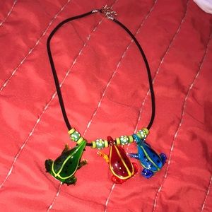 Blown glass frog necklace
